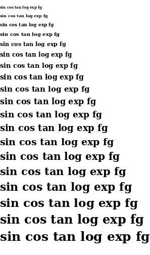 Specimen for DejaVu Serif Bold (Math script).