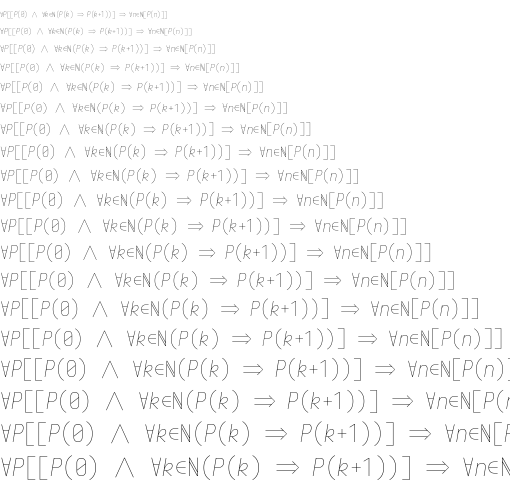Specimen for Iosevka Curly Semibold Extended Oblique (Math script).