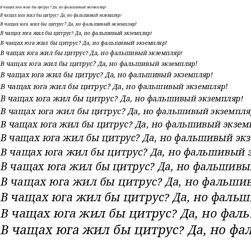 Specimen for Kurinto Text Core Italic (Cyrillic script).