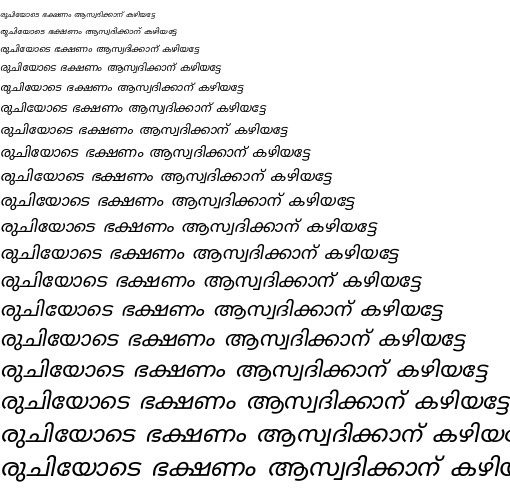 Specimen for Kurinto Type Italic (Malayalam script).