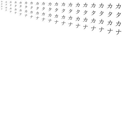 Specimen for Kurinto Type JP Italic (Katakana script).