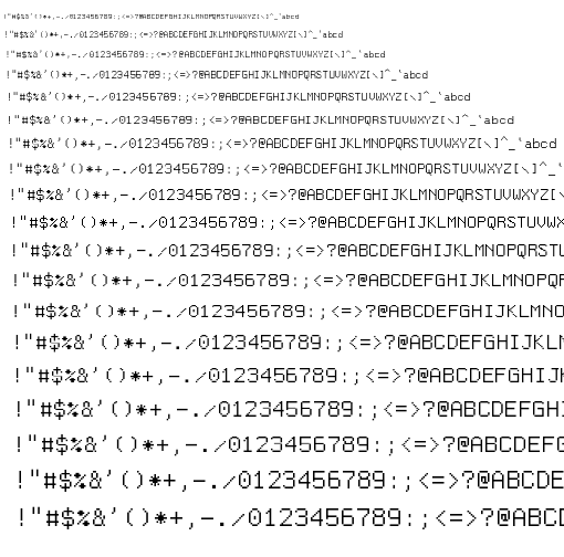 Specimen for Mx437 IBM DOS ISO9 Regular (Hiragana script).