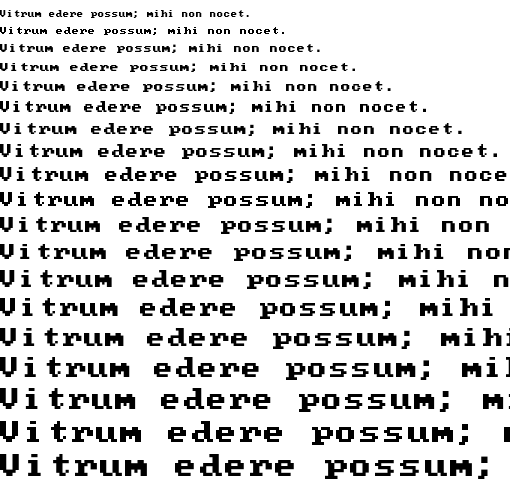 Specimen for Mx437 IBM EGA 8x8 Regular (Latin script).