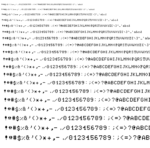 Specimen for Mx437 Paradise132 7x9 Regular (Hiragana script).