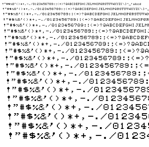 Specimen for Mx437 SanyoMBC16 Regular (Hiragana script).