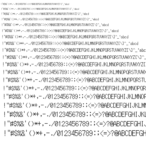 Specimen for Mx437 SperryPC 8x16 Regular (Hiragana script).