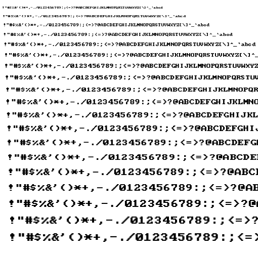 Specimen for Mx437 Tandy1K-I 225L Regular (Hiragana script).