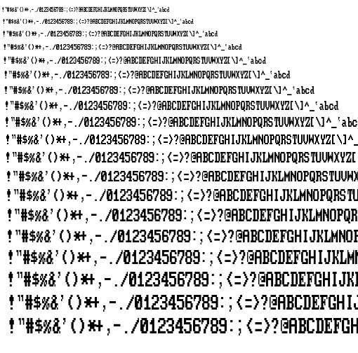 Specimen for Mx437 Verite 8x8-2y Regular (Hiragana script).