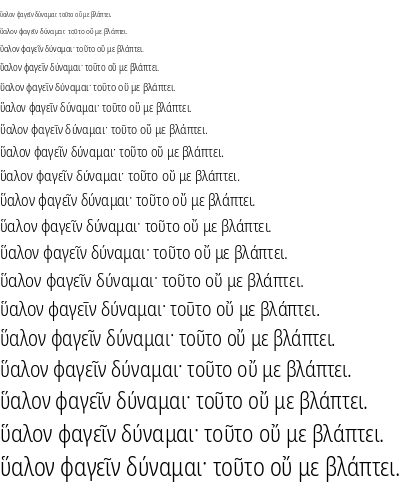 Specimen for Noto Sans Condensed Light (Greek script).