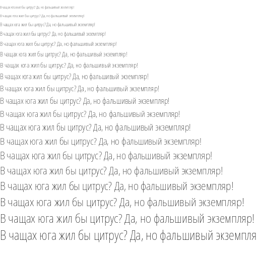 Specimen for Noto Sans Condensed Thin (Cyrillic script).