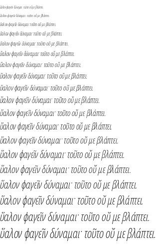 Specimen for Noto Sans ExtraCondensed ExtraLight Italic (Greek script).