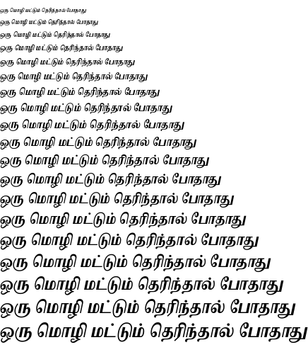 Specimen for Noto Serif Tamil Slanted ExtraCondensed Bold (Tamil script).