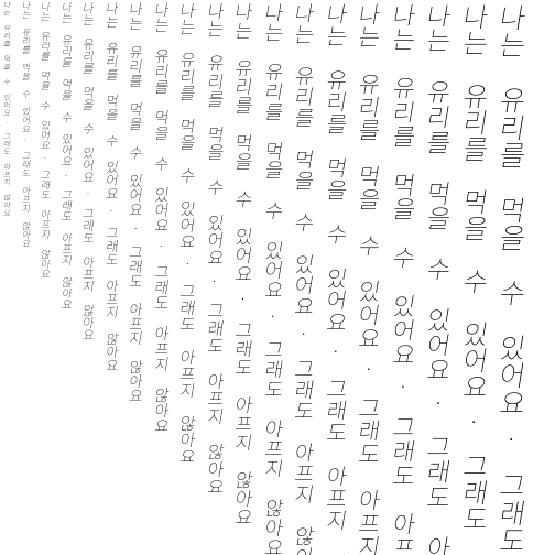 Specimen for Sarasa Gothic J Extralight Italic (Hangul script).