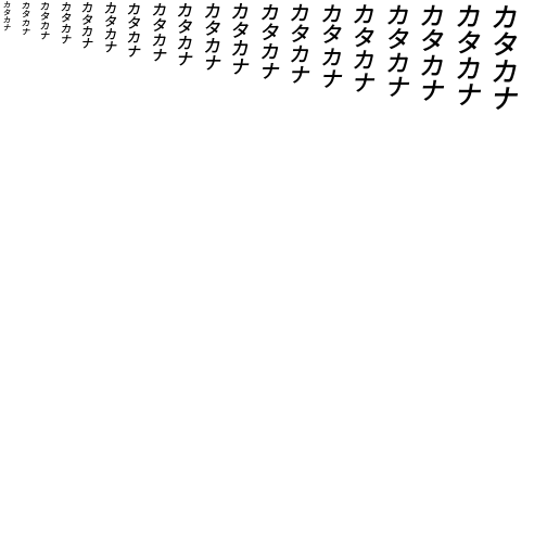 Specimen for Sarasa Mono J Semibold Italic (Katakana script).