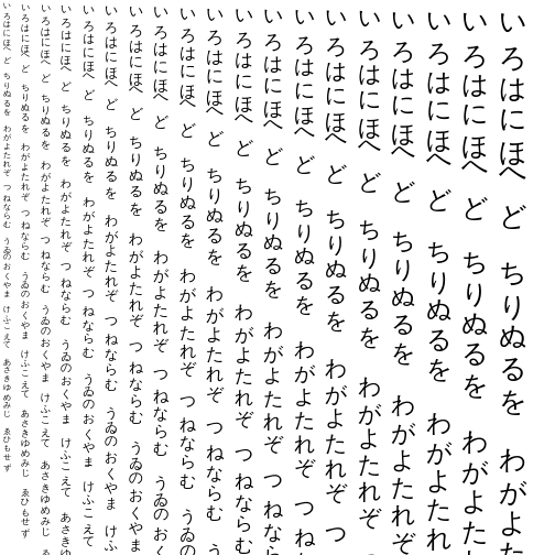 Specimen for WenQuanYi Zen Hei Sharp Regular (Hiragana script).
