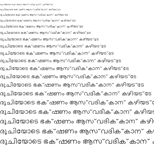 Specimen for malayalam Regular (Malayalam script).