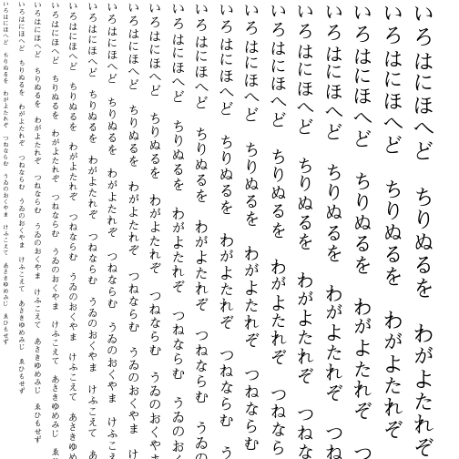 Specimen for AR PL UKai CN Book (Hiragana script).