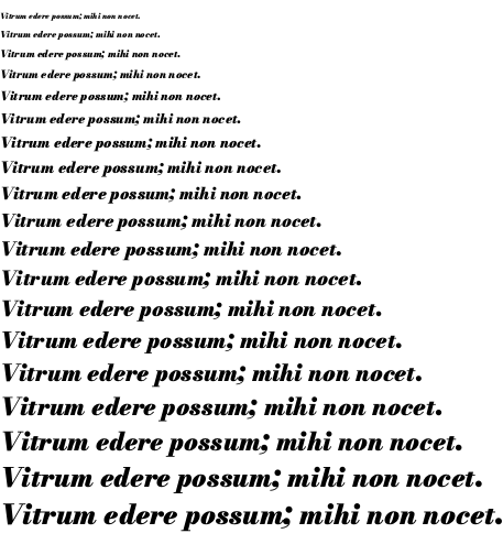 Specimen for Bodoni* 06 Fatface Italic (Latin script).