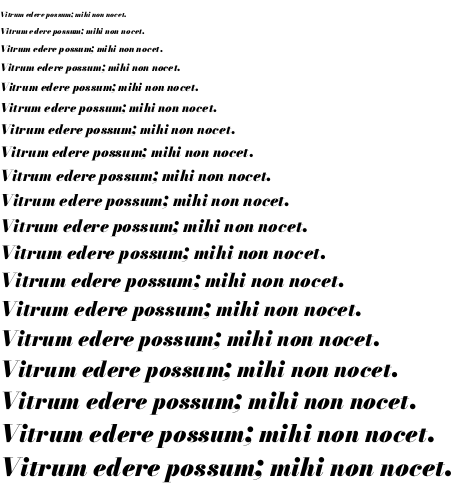 Specimen for Bodoni* 16 Fatface Italic (Latin script).