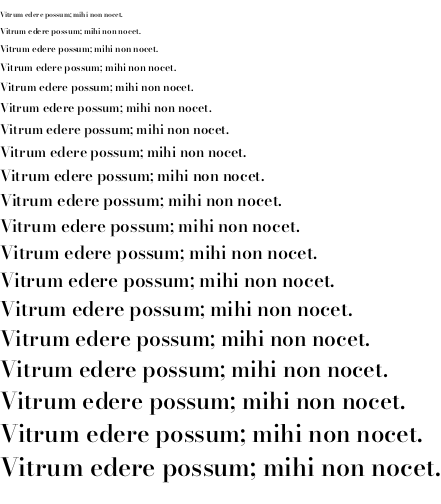 Specimen for Bodoni* 16 Medium (Latin script).