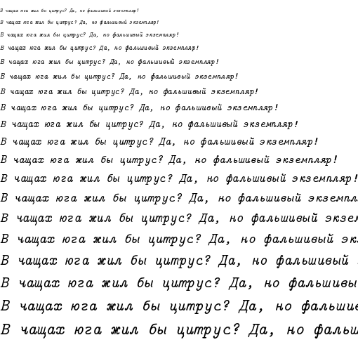 Specimen for CMU Typewriter Text Italic (Cyrillic script).