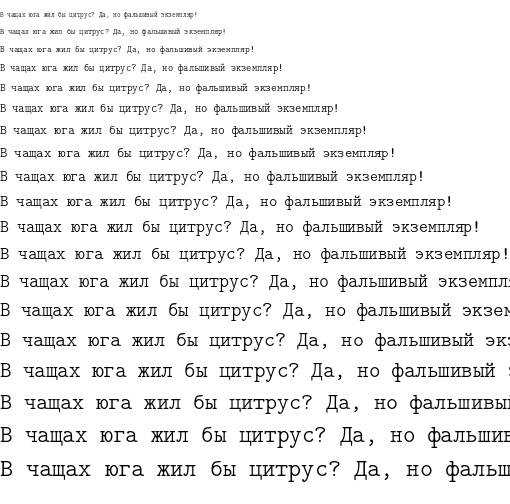 Specimen for CMU Typewriter Text Light (Cyrillic script).