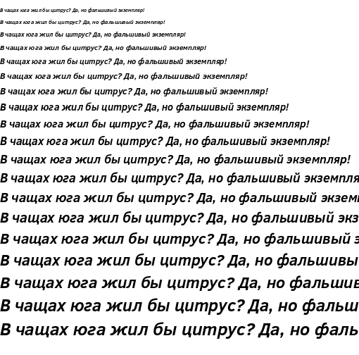 Specimen for Clear Sans Bold Italic (Cyrillic script).