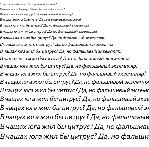 Specimen for Commissioner Flair Italic (Cyrillic script).