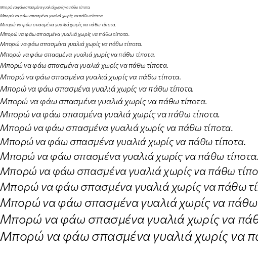 Specimen for Commissioner Flair Light Italic (Greek script).