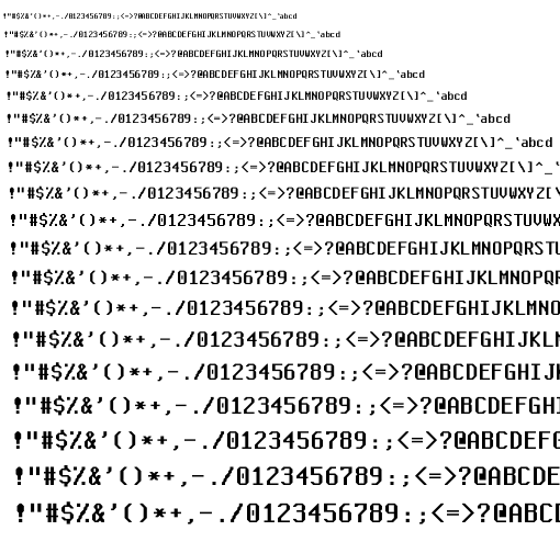 Specimen for Consoleet Toshiba 9x16 medium (Hiragana script).