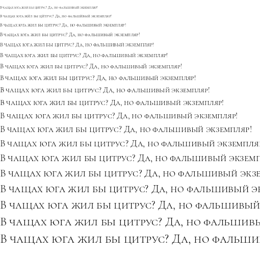Specimen for Cormorant Unicase Light (Cyrillic script).