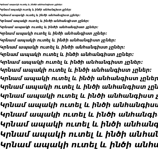 Specimen for DejaVu Sans Bold Oblique (Armenian script).