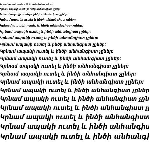 Specimen for DejaVu Sans Condensed Bold Oblique (Armenian script).