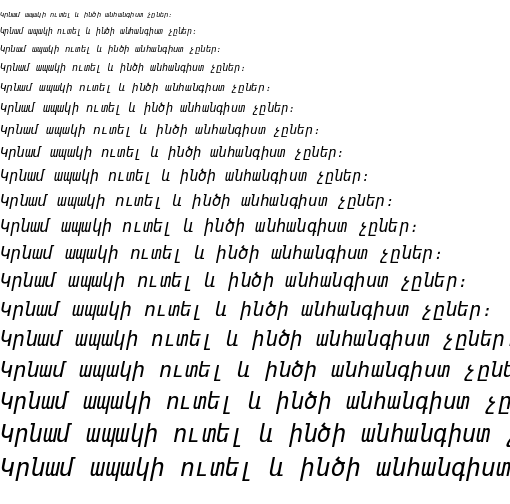 Specimen for DejaVu Sans Mono Oblique (Armenian script).