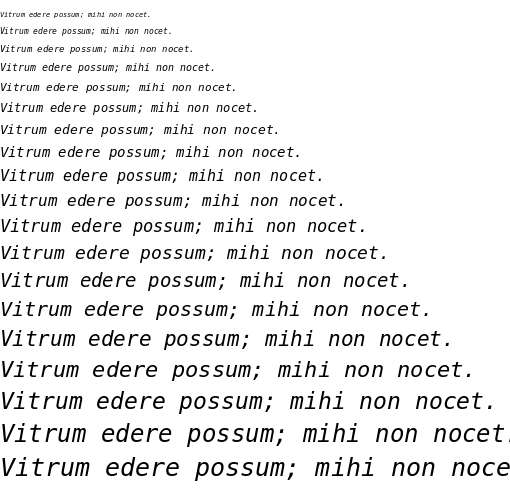 Specimen for DejaVu Sans Mono Oblique (Latin script).