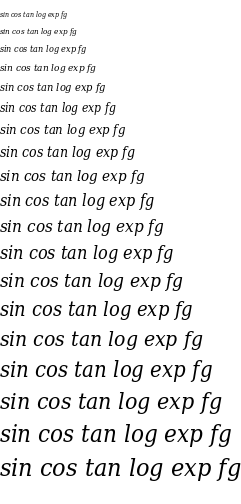 Specimen for DejaVu Serif Condensed (Math script).