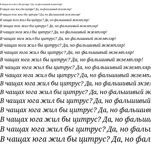 Specimen for Droid Serif Italic (Cyrillic script).