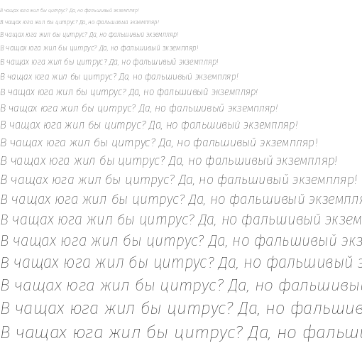 Specimen for Fira Sans Thin Italic (Cyrillic script).