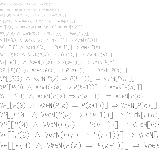 Specimen for Iosevka Curly Extrabold Extended Oblique (Math script).