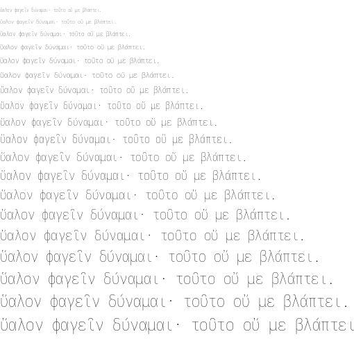 Specimen for Iosevka Fixed SS01 Extralight Extended Italic (Greek script).