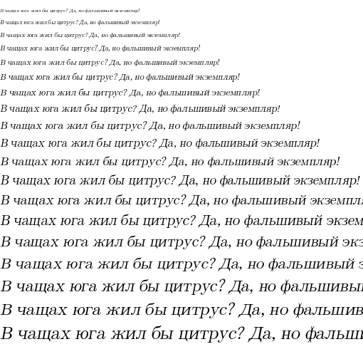 Specimen for Kurinto Book Core Light Italic (Cyrillic script).