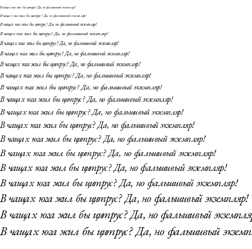Specimen for Kurinto Gara Core Italic (Cyrillic script).