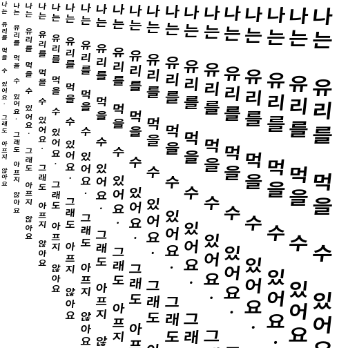 Specimen for Kurinto Mono KR Bold Italic (Hangul script).