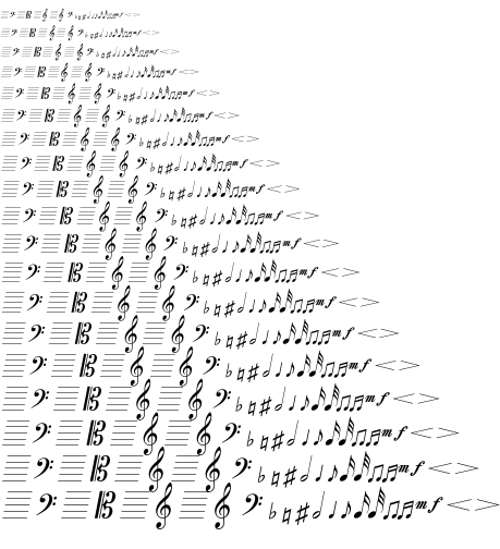 Specimen for Kurinto Mono Narrow Italic (Musical_Symbols script).
