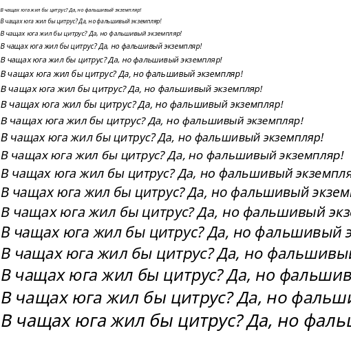 Specimen for Kurinto Sans Aux Italic (Cyrillic script).