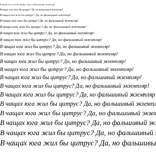 Specimen for Kurinto TMod KM Italic (Cyrillic script).