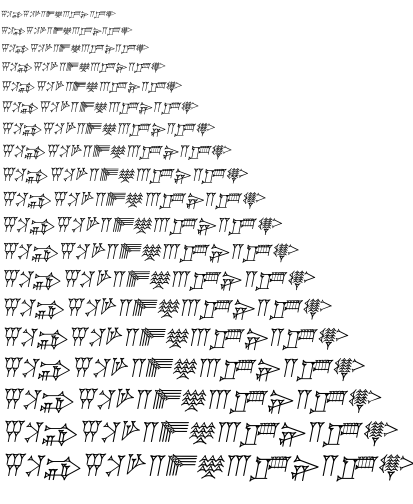 Specimen for Kurinto Text Aux Bold Italic (Cuneiform script).