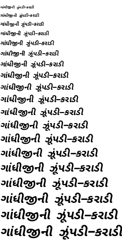 Specimen for Kurinto Type SemiWide Bold Italic (Gujarati script).