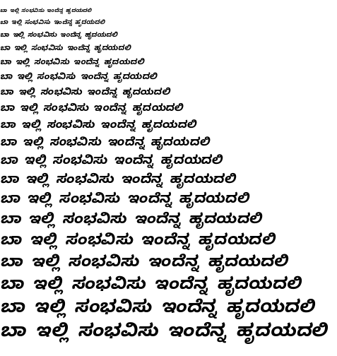 Specimen for Kurinto Type SemiWide Bold Italic (Kannada script).