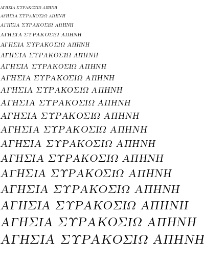 Specimen for Latin Modern Roman Caps 10 Oblique (Greek script).